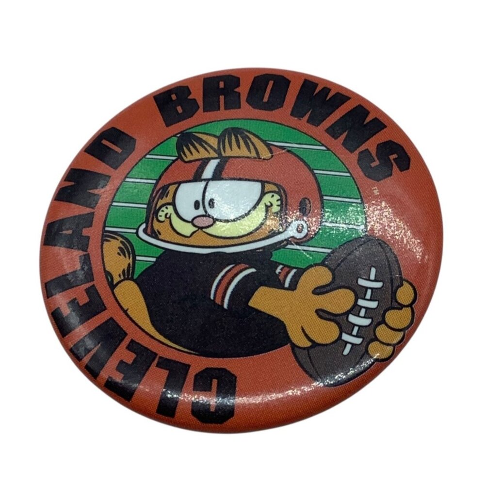 Vintage‎ 1990 Cleveland Browns Garfield Cat Metal Button Up Pin Badge Cartoon